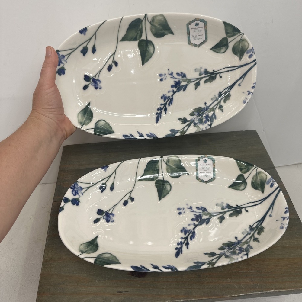 Set of 2 INTESA HOME Wildflowers Oval Serving Tray 13" x 7.5" Wildflower Turkey